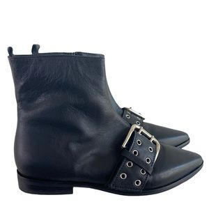 Barney’s New York Black Smooth Leather Top Buckle Ankle Boot 36